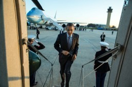 President Barack Obama boards Marine One at Joint Base Andrews, Md., en route to the White House following a trip to Joint Base McGuire-Dix-Lakehurst in Lakehurst, N.J., Dec. 15, 2014. (Official White House Photo by Pete Souza)